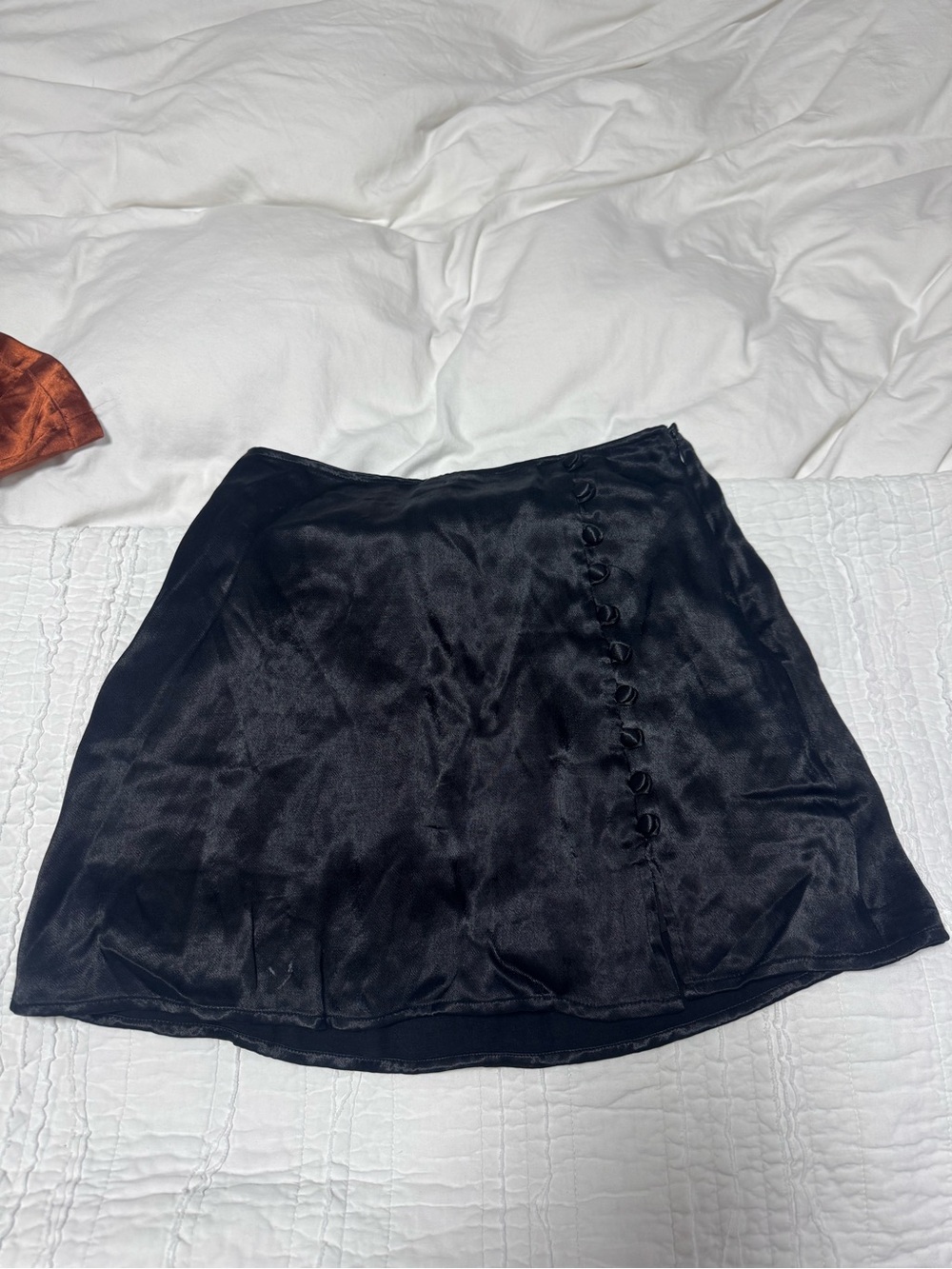 Zara Black Satin Button-Accent Mini Skirt